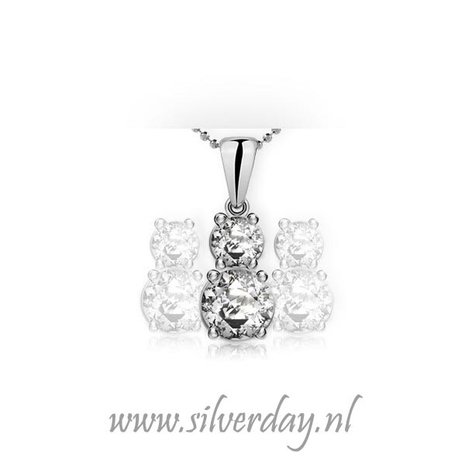 Sterling Zilveren Ketting met Dubbele Swarovski Zirconia "Crystal-Crystal"