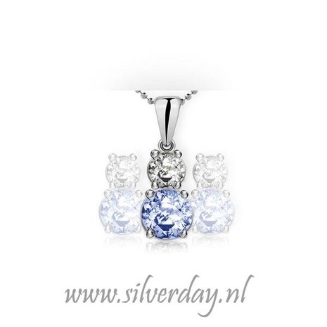 Sterling Zilveren Ketting met Dubbele Swarovski Zirconia "Crystal-Blue"