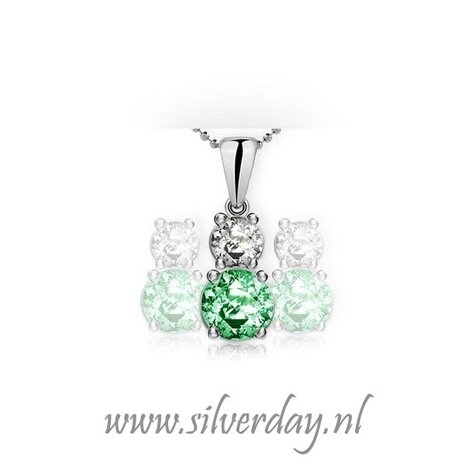 Sterling Zilveren Ketting met Dubbele Swarovski Zirconia "Crystal-Green"