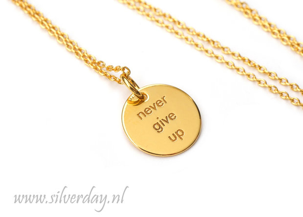 Sterling Zilveren Ketting- "Never Give Up" Verguld